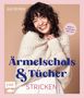 „Ärmelschals & Tücher Stricken“ von JoJo Knitwear. Lächelnde Person in weißem Strick, Aufkleber „Made in Copenhagen with Love“.