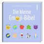 „Die kleine Emoji-Bibel“ von Simone und Sarah Paganini. Verschiedene Emoji-Symbole darunter, wie Engel, Erde und Schlange., Buch