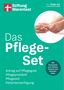Text: "Das Pflege-Set", "Antrag auf Pflegegrad", "Mit Formularen". Ein Logo und ein Foto von zwei sich haltenden Händen.