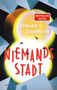 „BESTSELLER-AUTOR“, „Tobias Goldfarb, NIEMANDS STADT“. Abstrakte Illustrationen mit Vögeln vor heller, leuchtender Kulisse., Buch
