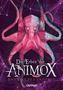 Titel: "Die Erben der Animox: Das Gift des Oktopus". Illustration eines pinken Oktopus auf violettem Hintergrund.