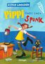 Text: "Astrid Lindgren. Pippi findet einen Spunk. Oetinger. Bilder von Katrin Engelking." Illustration: Pippi trägt Farbe., Buch