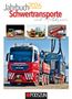 "Jahrbuch 2026 Schwertransporte und Autokrane" in Rot/Schwarz mit vier Transportbildern und einem großen roten Lastwagen.