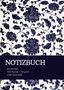 "NOTIZBUCH, A4 dotted, 100 Seiten | 90 g/m², LIWI EDITION." Dunkelblaues Blumenmuster auf weißem Hintergrund., Buch