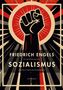 Text: "Friedrich Engels, Die Entwicklung des Sozialismus, Von der Utopie zur Wissenschaft, Liwi Verlag." Illustration: Faustsymbol., Buch