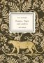 "Kurt Tucholsky, Panter, Tiger und andere, LIWI VERLAG." Hintergrund mit floralen Mustern und einer Panther-Illustration., Buch