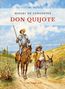 „MIGUEL DE CERVANTES DON QUIJOTE“ oben, „LIWI VERLAG“ unten. Illustration zweier Männer auf Pferd und Esel in ländlicher Landschaft., Buch