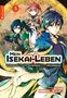 „Mein Isekai-Leben“, drei Figuren in Fantasy-Kleidung, vorn ein blau gekleideter Charakter mit ausgestreckter Hand., Buch
