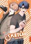 "Sketch: Jedes Bild von dir", "6 Dösak". Zwei lächelnde Figuren, einer mit Kamera, der andere mit Farbpalette., Buch