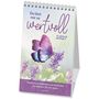 "Du bist mir so wertvoll 2027. Postkarten-Kalender von Ruth Heil. Ein lila Schmetterling sitzt auf einer lila Blume."
