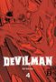 "DEVILMAN", "GO NAGAI", "4". Ein rotes Gemälde zeigt Teufelswesen mit Hörnern und bedrohlichen Gesichtern.
