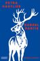 Text: "PETRA HARTLIEB BUBERL PARTIE KRIMINALROMAN". Illustration: Weißes Hirschprofil auf blauem Hintergrund.