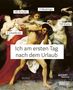 „Ich am ersten Tag nach dem Urlaub“, labels wie „3 Meetings“ über Figuren. Klassisches Gemälde, Menschen in Aktion.