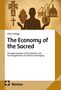 „The Economy of the Sacred“, Gilbert Rüegg. Silhouette mit kulturellen und wirtschaftlichen Symbolen im Hintergrund., Buch