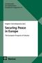 Texte: "Schriftenreihe des Arbeitskreises Europäische Integration e.V.", "Angelos Giannakopoulos [ed.]", "Securing Peace in Europe", "The European Prospects of Ukraine", "Nomos". Grüntöne geometrisch., Buch