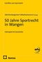 "Schriften zum Sportrecht. Württembergischer Fußballverband e.V. [Hrsg.]. 50 Jahre Sportrecht in Wangen. Heimspiel mit Geschichte." Gelber Hintergrund mit Logo von "wfV" und "Nomos"., Buch