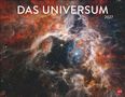 Texte: "DAS UNIVERSUM 2027". Illustration von rot-orangenen und blauen kosmischen Wolken mit Sternen. Heye-Logo unten rechts.