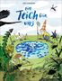 Der Text lautet: „Ein Teich für uns“. Illustration mit Kindern, Teich, Pflanzen und Insekten., Buch