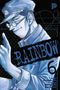 Text: "RAINBOW 6". Blau gefärbte Illustration eines Mannes mit Brille und Mütze vor einem Stacheldrahtzaun.
