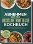 Titel: "Abnehmen mit der Heißluftfritteuse - Kochbuch". Teller mit Lachs, Gemüse und Muffins. Grüner Hintergrund., Buch