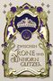 Der Text sagt: "Zwischen Krone und Einhorn Glitzer. Abenteuer aus Estreya. Jessica Springer." Goldene Krone und lilafarbene Blumen., Buch