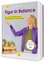 „Figur in Balance“, Kochbuch für Wechseljahre. Frau mit lila Jacke jongliert gelben Ball, grüne Lebensmittel links.