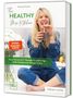 Buchtitel: "The Healthy Mix Kitchen". Autor: Svenja Ostwald. Frau in Jeans trinkt Smoothie, lacht., Buch