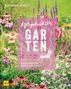 Text: "Pflegeleichter Garten: Clever gärtnern Schritt für Schritt." Garten mit pinken und weißen Blumen und grünem Hintergrund., Buch