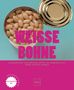 Weisse Bohne, Underrated Superfood jetzt im Rampenlicht, Anne-Katrin Weber. Offene Dose mit weißen Bohnen auf blauem Hintergrund., Buch