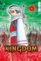 „KINGDOM“, „Yasuhisa Hara“, „6“. Eine Manga-Illustration: Kriegerin in rotem Gewand mit Soldaten, grünlicher Himmel., Buch