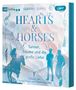 "Hearts & Horses: Turnier, Träume und die große Liebe". Silhouetten von Reiterin und zwei Männern, florale Verzierungen., MP3-CD