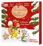 Ein Adventskalender mit dem Titel "Knusper und Hörnchen". Darunter ein Eichhörnchen und eine Maus mit Plätzchen., 2 CDs