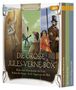 Text: "Rufus Beck liest. DIE GROSSE JULES-VERNE-BOX. Reise zum Mittelpunkt der Erde. Robur der Sieger. In 80 Tagen um die Welt." Drei Illustrationen von Szenen aus Jules Verne Geschichten., 3 MP3-CDs