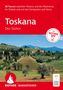 "Toskana: Der Süden" in weißer Schrift auf rotem Hintergrund. Landschaft mit Weinbergen und Zypressen, blauer Himmel.