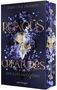 Jessi Cole Jackson, "Ruinous Creatures: Der Kuss des Phönix", goldenes Logo, florale und Schädel-Illustration in Blau.