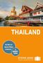 "THAILAND" steht groß auf orangefarbenem Hintergrund. Oben ein Tempel und eine Buddha-Statue am Wasser., Buch