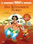 "Asterix - Das Königreich Nubien" in großer Schrift. Zwei Comicfiguren: ein kräftiger, großer Mann und ein kleinerer mit Helm., Buch