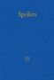"Spolien" steht in goldener Schrift oben, darunter ein kleines goldfarbenes Kreisornament auf blauem Hintergrund., Buch