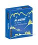 "ALLGÄU 50 Rätsel mit Ausflugstipps von Sonja Klein" steht auf einer blauen Box mit gelben Berg- und Waldsilhouetten., Spiele