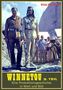 Texte: "WINNETOU 3. TEIL", "Eine Produktionsgeschichte in Wort und Bild", "RIALTO FILM". Zwei Männer in Kostümen, Filmset im Hintergrund., Buch