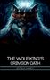 "The Wolf King's Crimson Oath" von Estela Hardy. Illustration: Ein Wolf mit Krone bei Vollmond in einem dunklen Wald., Buch