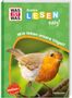 "Wie leben unsere Vögel?" auf grünem Hintergrund, Bild eines Rotkehlchens, "Erstes LESEN easy!" mit Logo., Buch