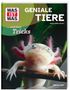 Aufschrift: "Was ist was. Geniale Tiere ... und ihre Tricks, Andrea Weller-Essers". Ein Axolotl schaut freundlich nach vorne., Buch