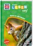 Text: "Erstes LESEN easy! Raus in die Natur". Ein Eichhörnchen klettert an einem Baumstamm. Farbiges, kinderfreundliches Design., Buch