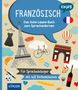Text: "FRANZÖSISCH - Das Gute-Laune-Buch zum Sprachenlernen. Für Spracheinsteiger mit null Vorkenntnissen." Illustrationen mit Eiffelturm, Croissant, Arc de Triomphe, Fahrrad, Heißluftballon., Buch