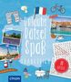 "Urlaubs Rätsel Spaß Frankreich" in großen Buchstaben, umgeben von französischen Symbolen wie Eiffelturm und Baguette., Buch