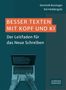 "Besser texten mit Kopf und KI. Der Leitfaden für das Neue Schreiben." Abbildung: Mensch- und KI-Hand an Laptop., Buch