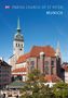 Text: "PARISH CHURCH OF ST PETER, MUNICH". Kirchenturm, rote Ziegeldächer, klarer blauer Himmel., Buch