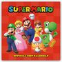 "SUPER MARIO" oben, "OFFICIAL 2027 CALENDAR" unten. Illustration: Mario, Luigi, Peach, Daisy, Yoshi, Toad fröhlich posierend., Kalender