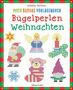"Mein buntes Vorlagenbuch: Bügelperlen Weihnachten" steht in bunten Farben. Darunter Perlenbilder von Weihnachtsfiguren.